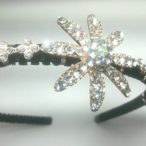 Black Headband rhinestone flower
